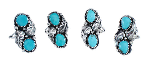 Authentic Sterling Silver Navajo Turquoise Leaf Design Ring Size 7-3/4 AX125784